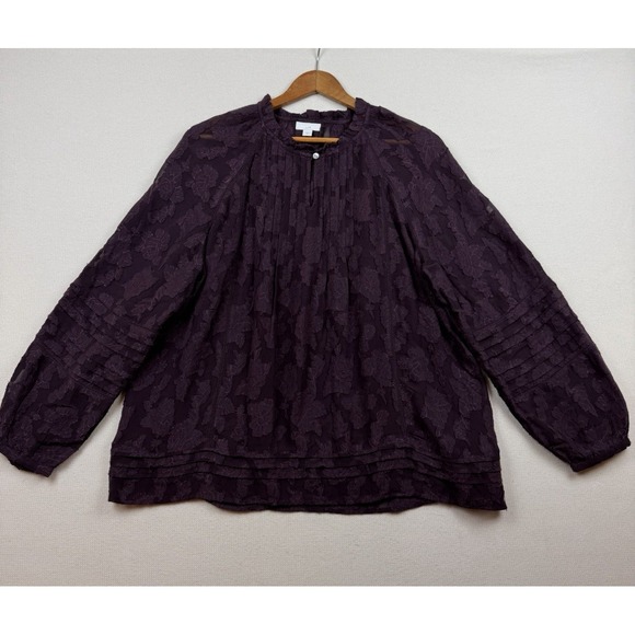 J. Jill Tops - J.Jill Womens Floral Burnout Purple Blouse Sz M Sheer Romantic Boho Keyhole Neck